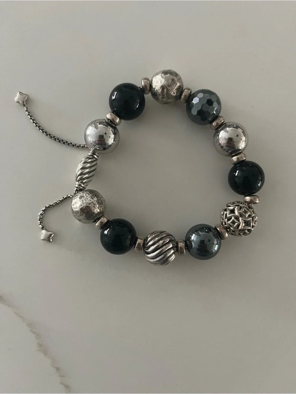 David yurman sterling silver and onyx elements beaded adjustable bracelet